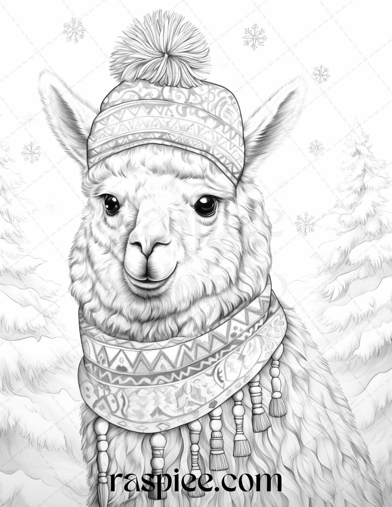 70 Christmas Animals Grayscale Coloring Pages Printable for Adults, PDF File Instant Download