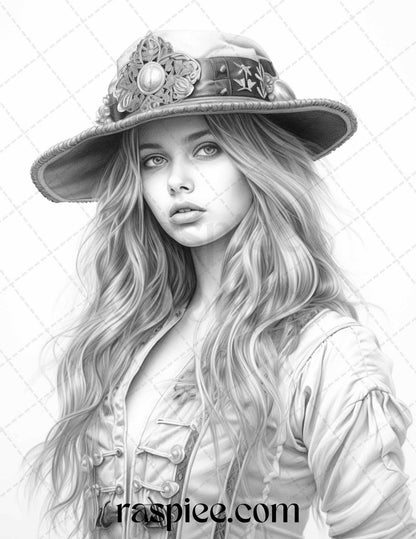 60 Pirate Life Grayscale Coloring Pages Printable for Adults, Stress Relief Coloring, PDF File Instant Download