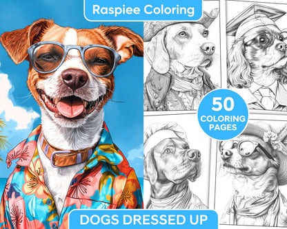 50 Dogs Dressed Up Adult Coloring Pages Printable PDF Instant Download
