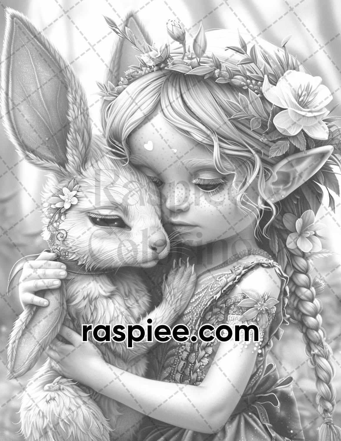 52 Elves Animal Kingdom Grayscale Adult Coloring Pages, Printable PDF Instant Download