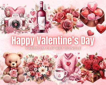 Happy Valentine's Day Clipart Bundle, 80 PNG High-Res Files for Commercial Use