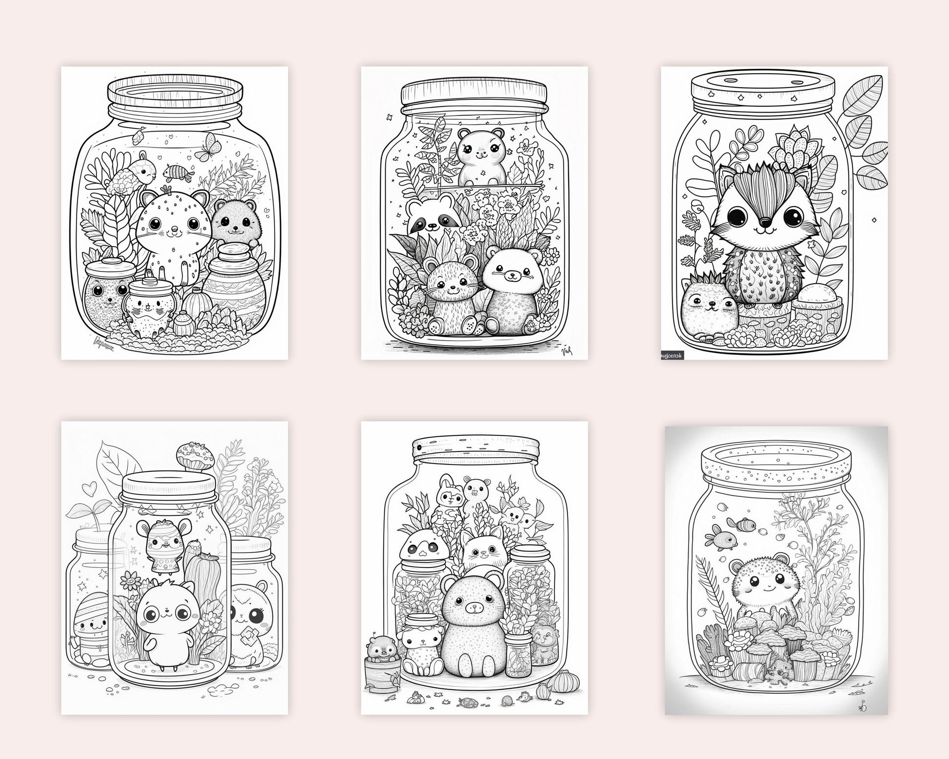 100 Animal in Jar Coloring Pages, Printable Coloring Pages for Kids and Adults, Printable PDF File Instant Download