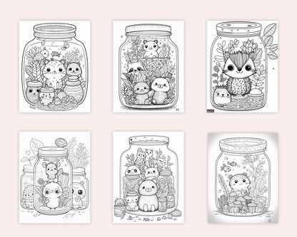 100 Animal in Jar Coloring Pages, Printable Coloring Pages for Kids and Adults, Printable PDF File Instant Download