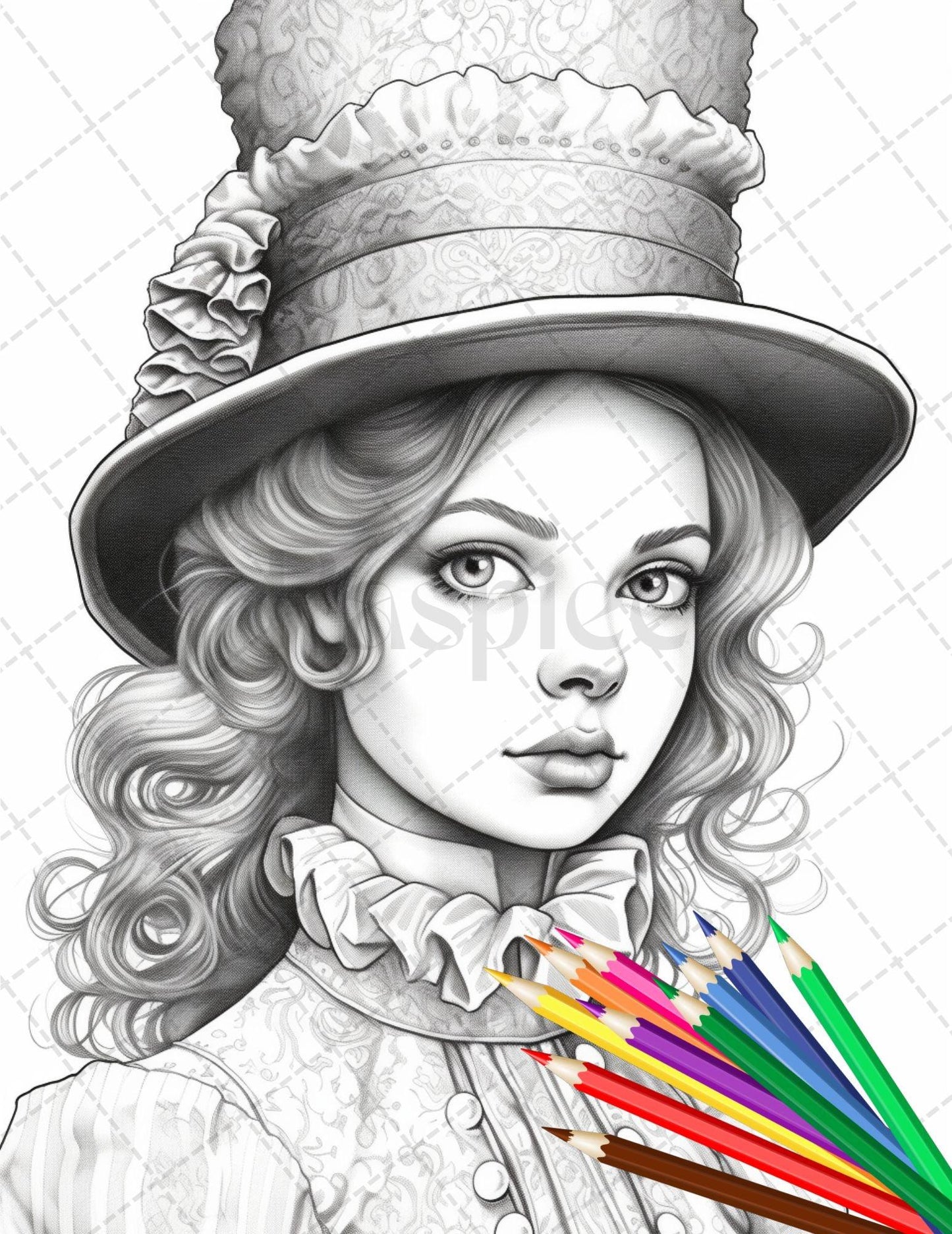 36 Beautiful Victorian Girls Coloring Pages Printable for Adults, Grayscale Coloring Page, PDF File Instant Download