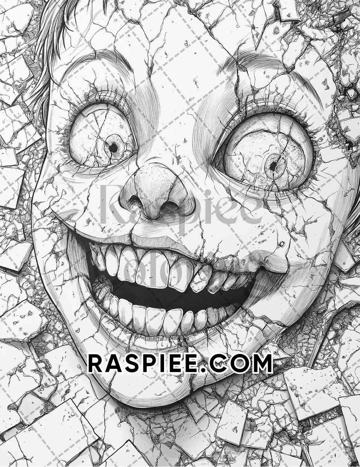 Haunted Dolls Halloween Horror Adult Coloring Pages Printable PDF Instant Download