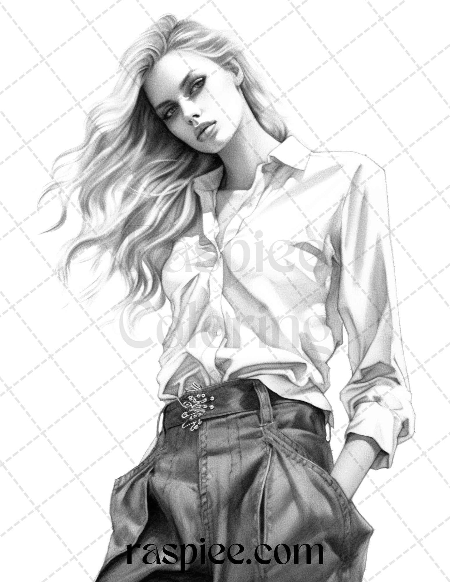 50 Streetwear Fashion Grayscale Coloring Pages Printable for Adults, PDF File Instant Download