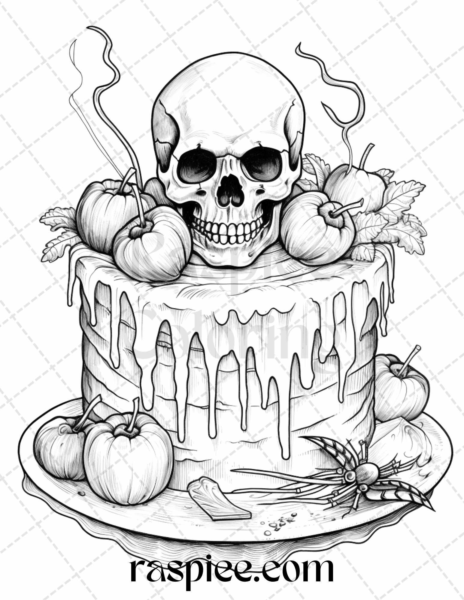 68 Halloween Spooky Desserts Grayscale Coloring Pages Printable for Adults, PDF File Instant Download