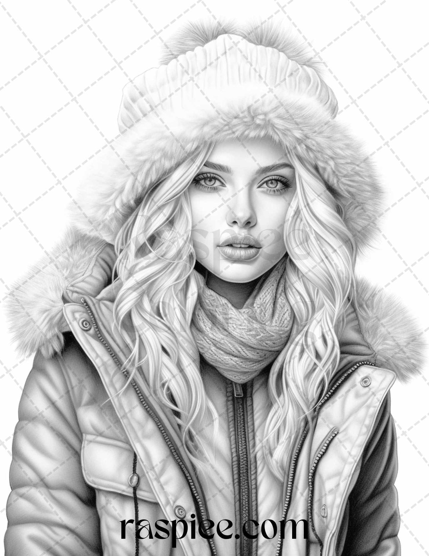 40 Winter Fashion Grayscale Coloring Pages Printable for Adults, PDF File Instant Download