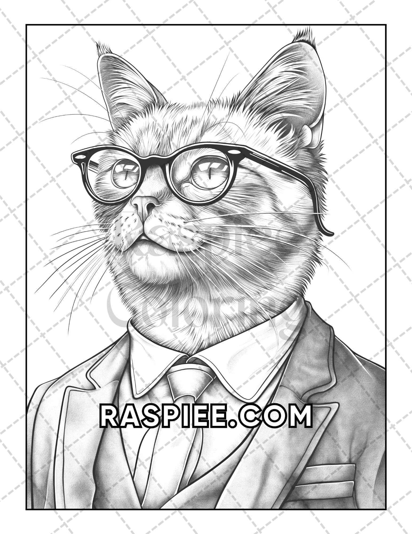 60 Cats Dressed Up Adult Coloring Pages Printable PDF Instant Download