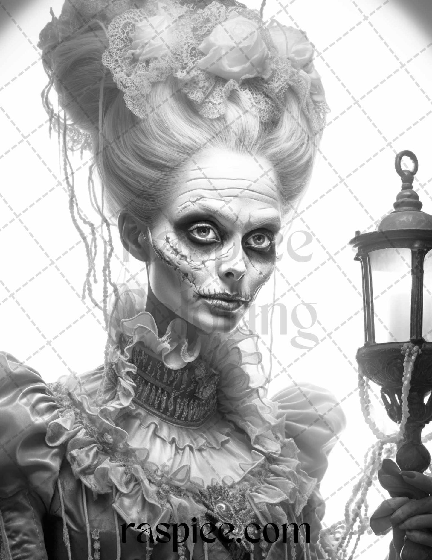 60 Halloween Victorian Era Grayscale Coloring Pages Printable for Adults, PDF File Instant Download