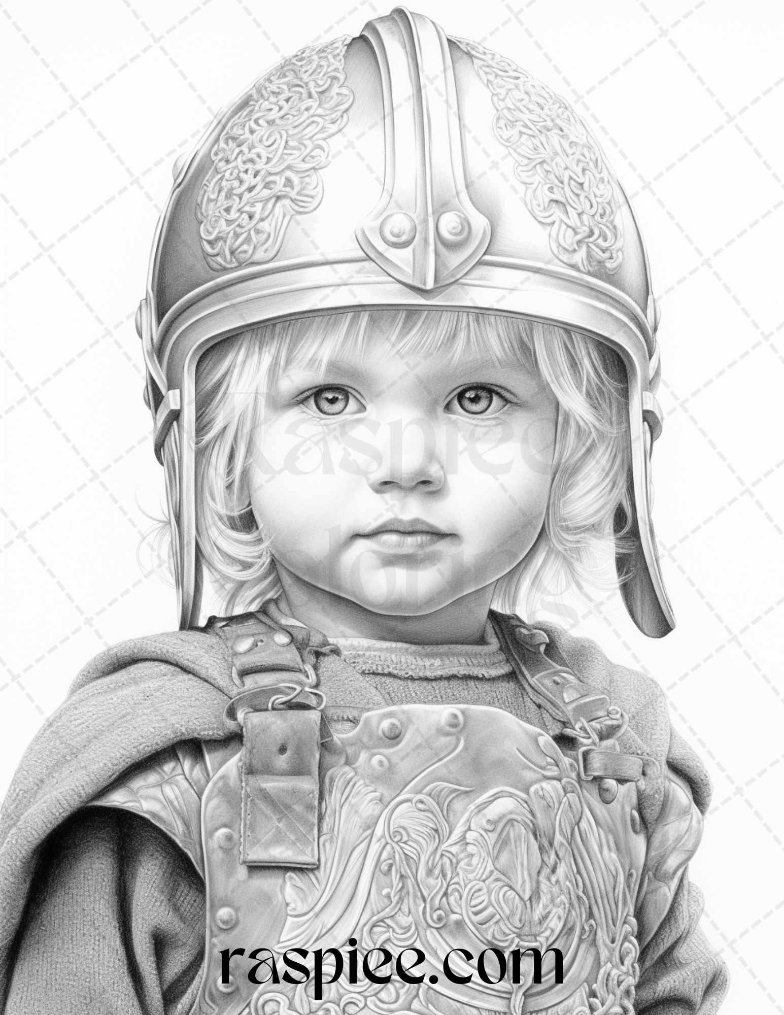 58 Little Viking Girls Boys Portrait Grayscale Coloring Pages Printable, PDF File Instant Download