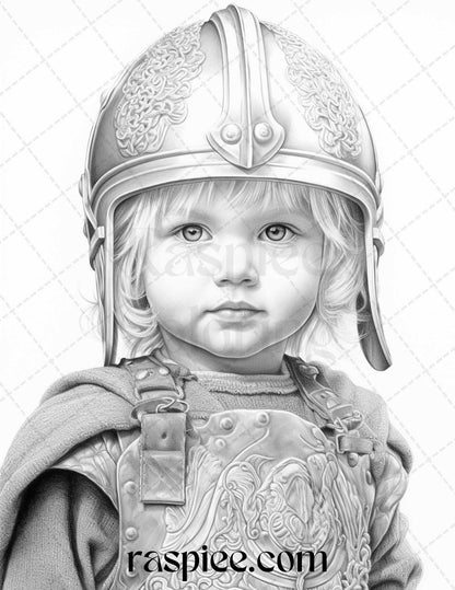 58 Little Viking Girls Boys Portrait Grayscale Coloring Pages Printable, PDF File Instant Download