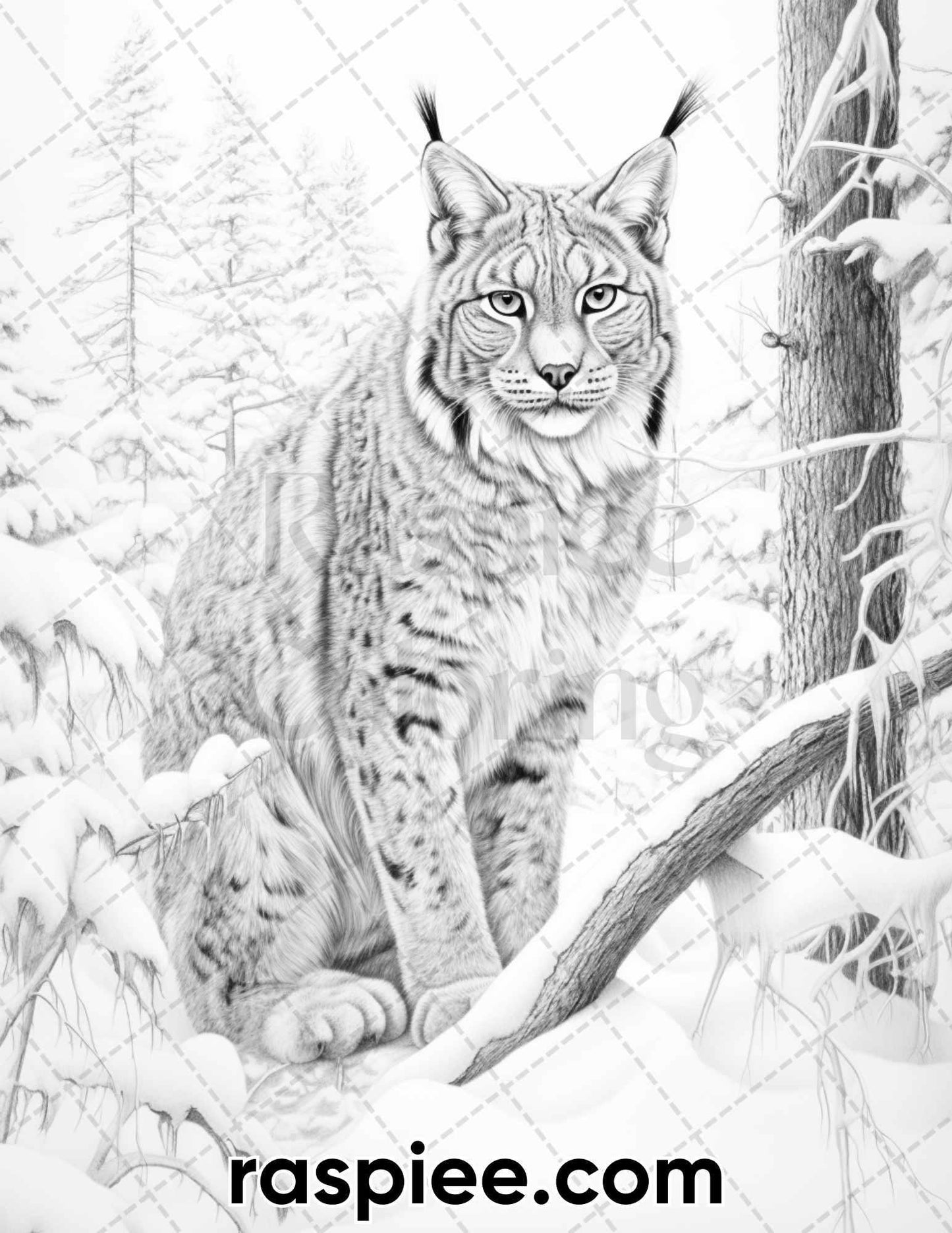 55 Winter Wildlife Grayscale Coloring Pages for Adults, Printable PDF Instant Download