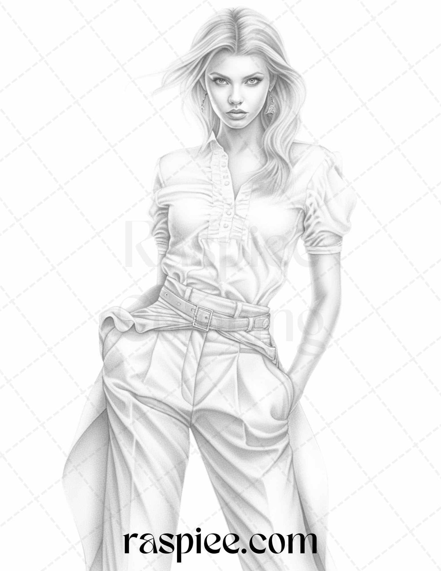 Fashion Show Grayscale Coloring Pages Printable for Adults, PDF File Instant Download