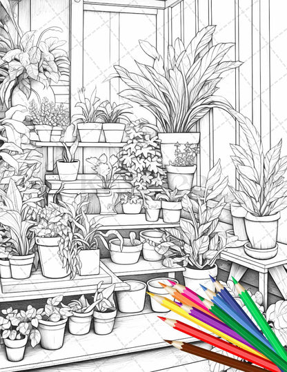 38 Indoor Houseplants Coloring Pages Printable for Adults, Grayscale Coloring Page, PDF File Instant Download