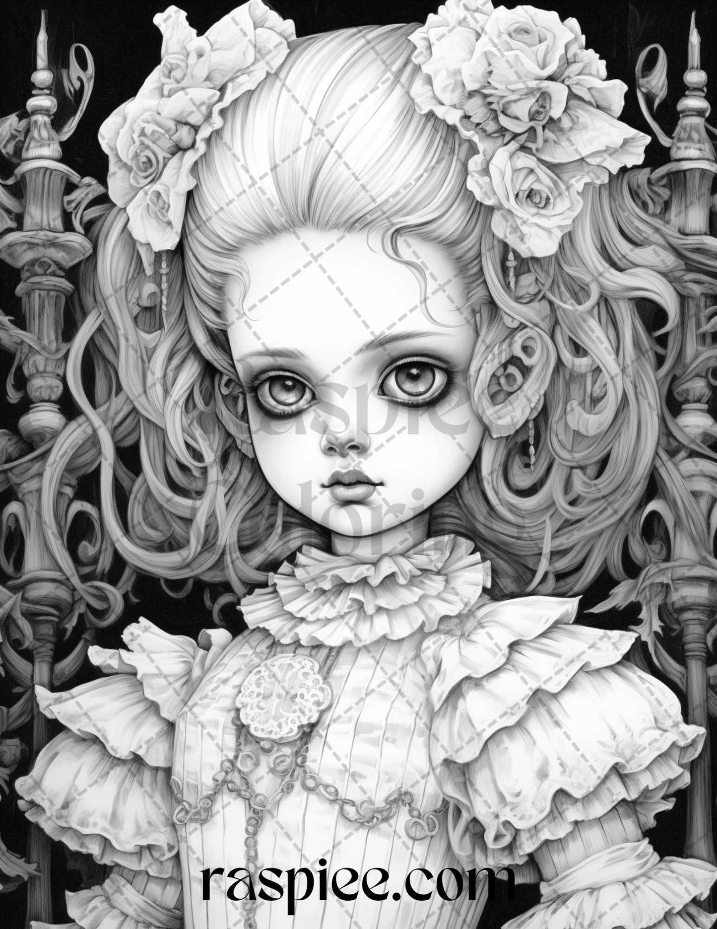 50 Scary Victorian Dolls Grayscale Coloring Pages Printable for Adults, PDF File Instant Download