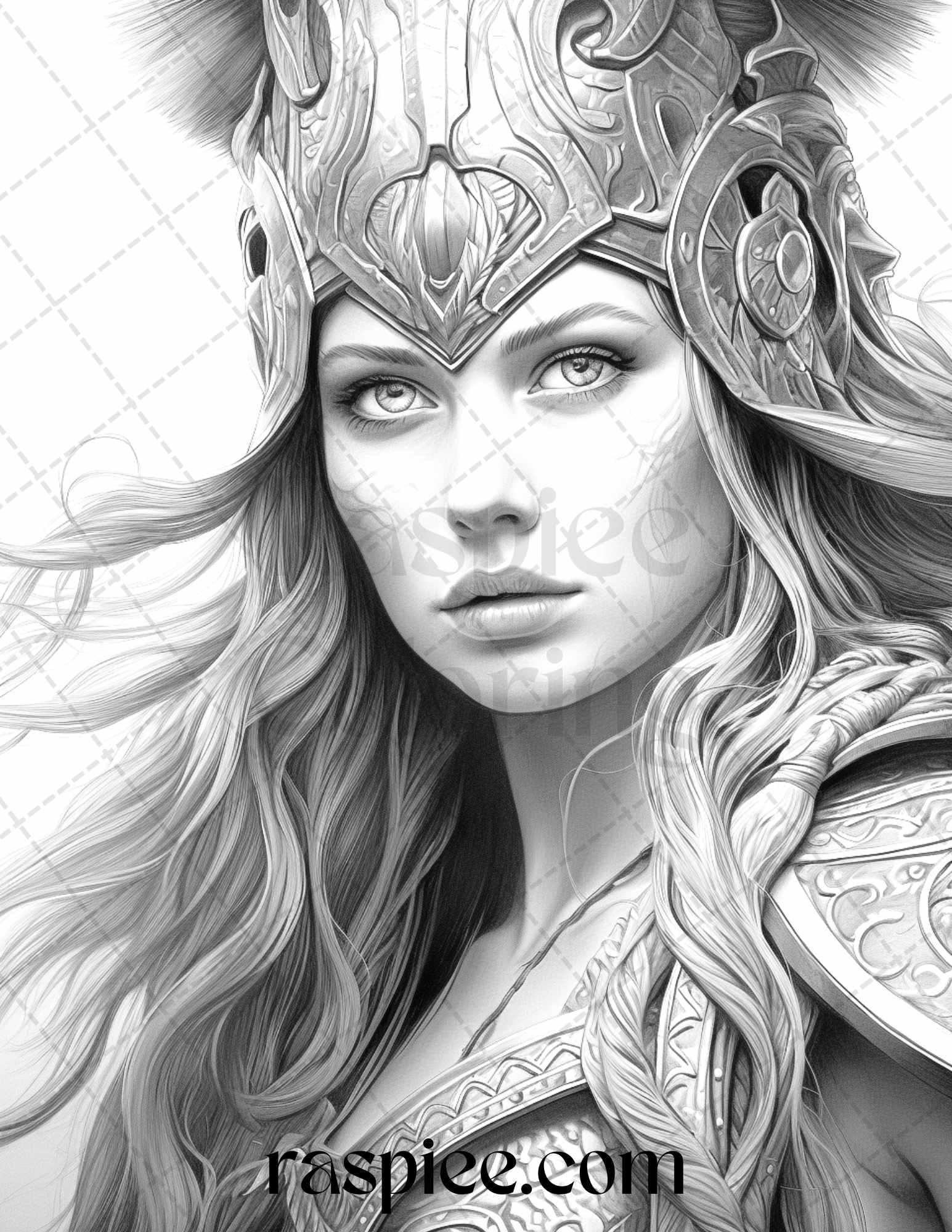 Greek Women Warriors Grayscale Coloring Pages for Adults, Printable PDF File Instant Download