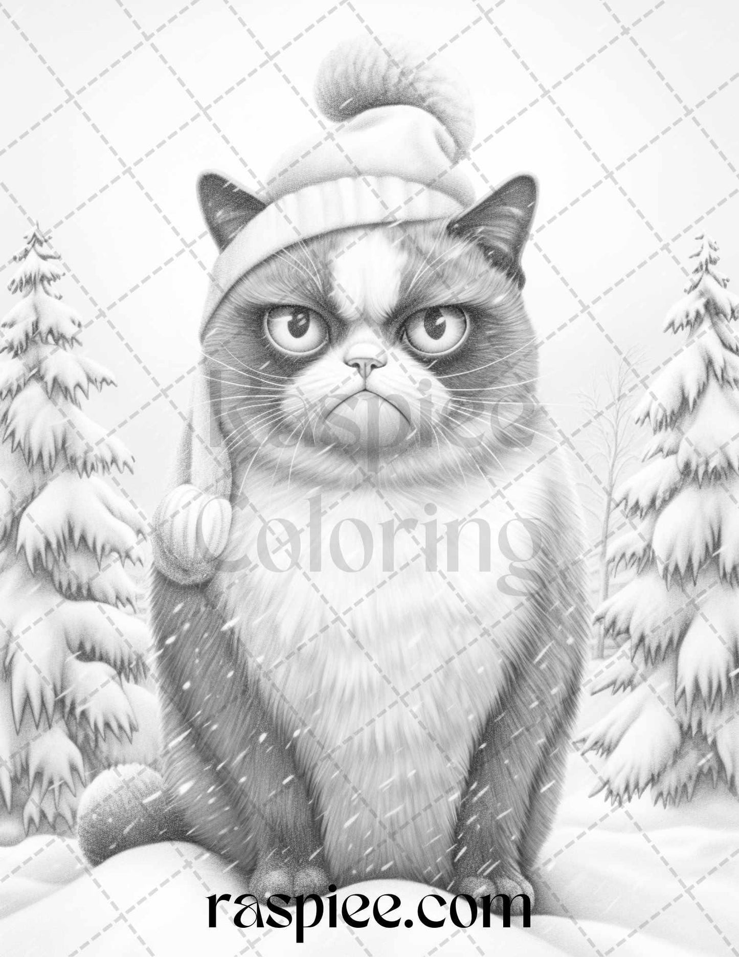 50 Grumpy Cat Grayscale Coloring Pages Printable for Adults, PDF File Instant Download