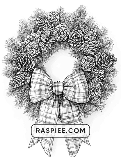 72 Christmas Wreaths Adult Coloring Pages