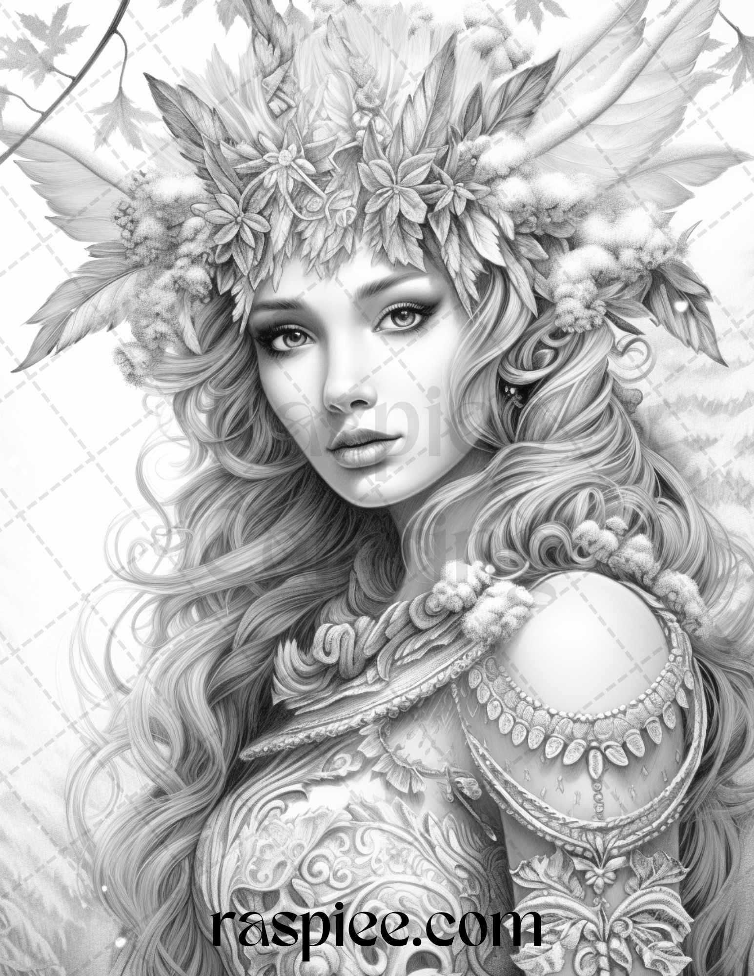 50 Winter Fairy Grayscale Coloring Pages Printable for Adults, PDF File Instant Download