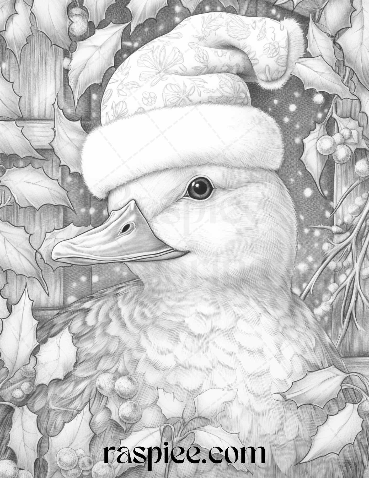 70 Christmas Animals Grayscale Coloring Pages Printable for Adults, PDF File Instant Download