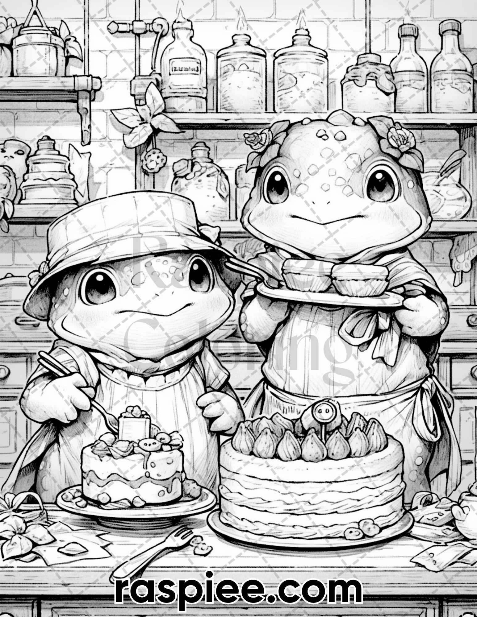 50 The Frog Kingdom Grayscale Coloring Pages for Adults, Printable PDF Instant Download