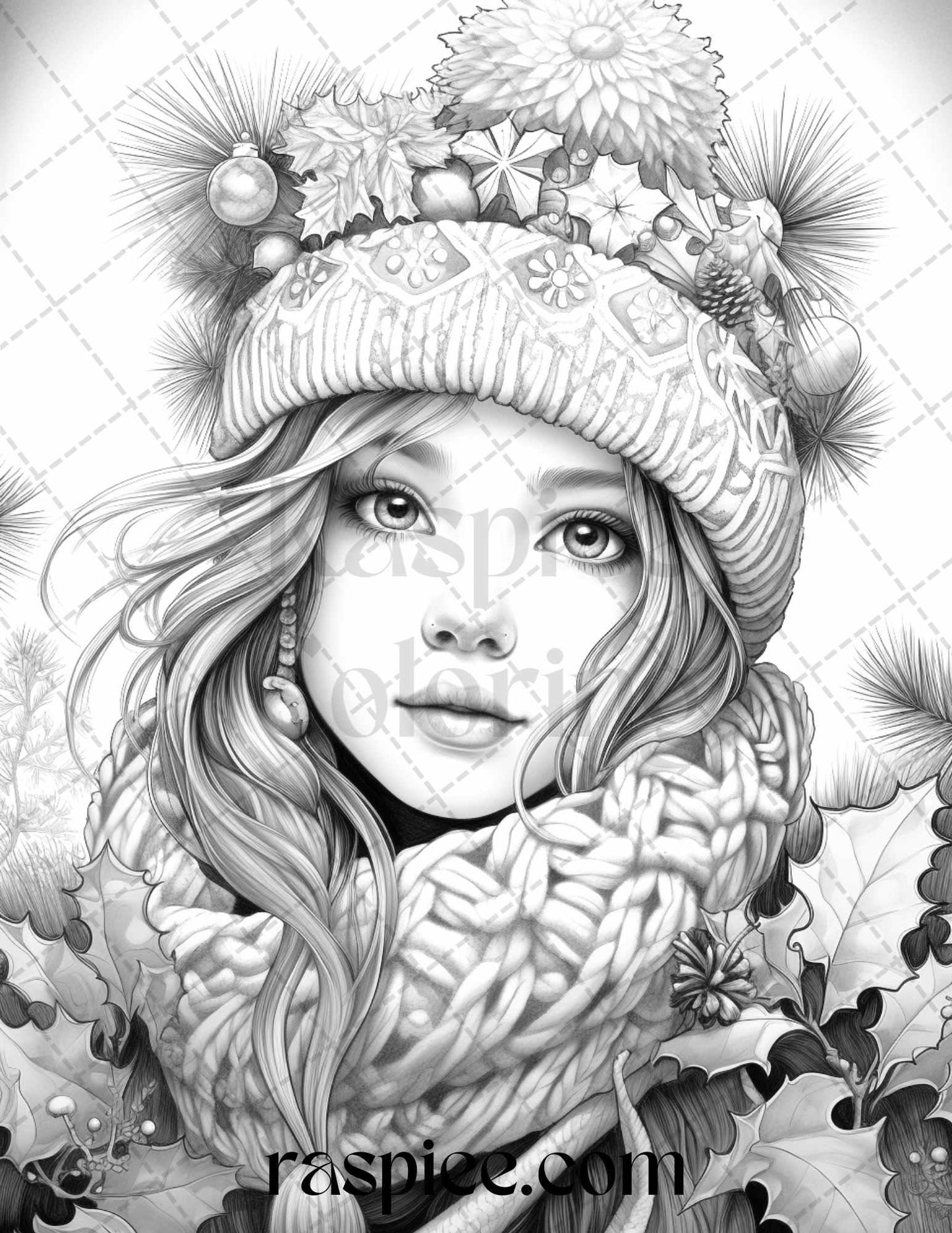 60 Beautiful Winter Girls Grayscale Coloring Pages Printable for Adults, PDF File Instant Download