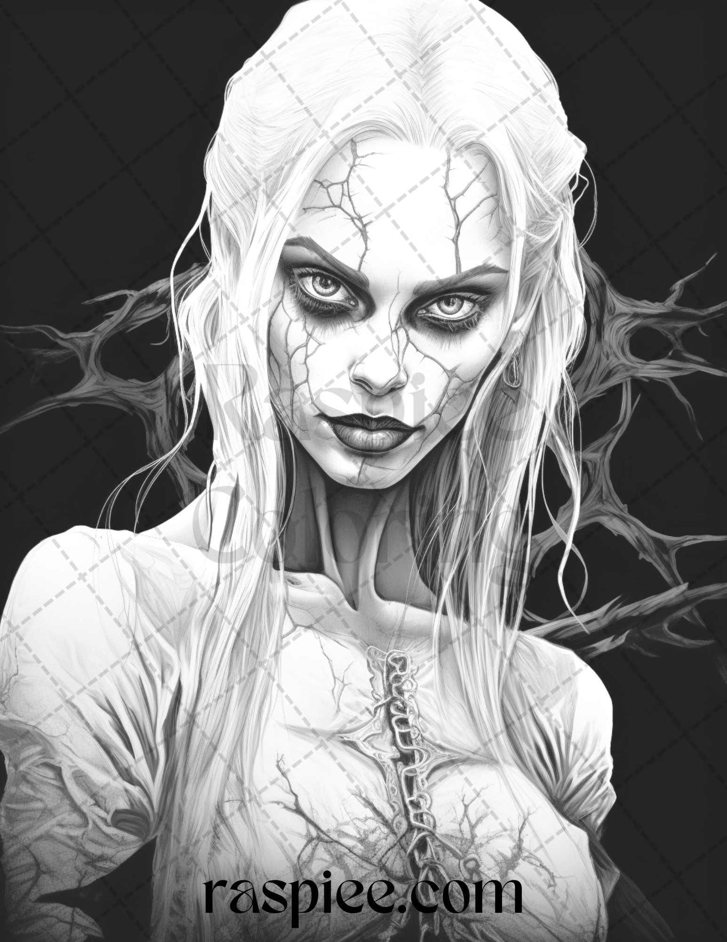 60 Halloween Vampire Grayscale Coloring Pages Printable for Adults, PDF File Instant Download