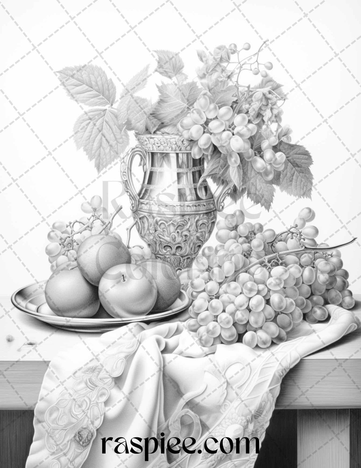 52 Still Life Grayscale Coloring Pages Printable for Adults, PDF File Instant Download