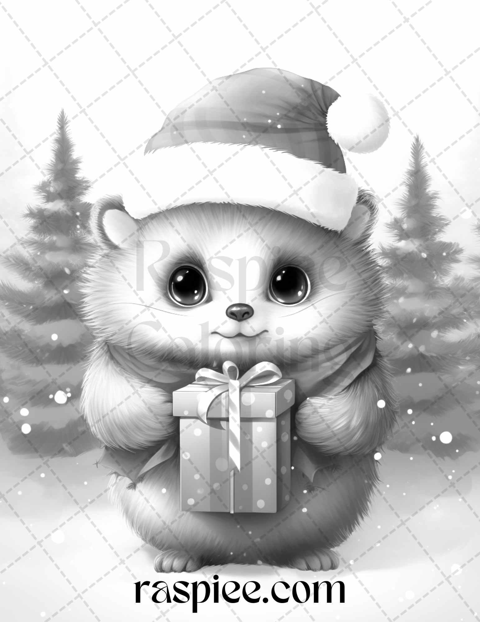 70 Christmas Critters Grayscale Coloring Pages Printable for Adults and Kids, PDF File Instant Download