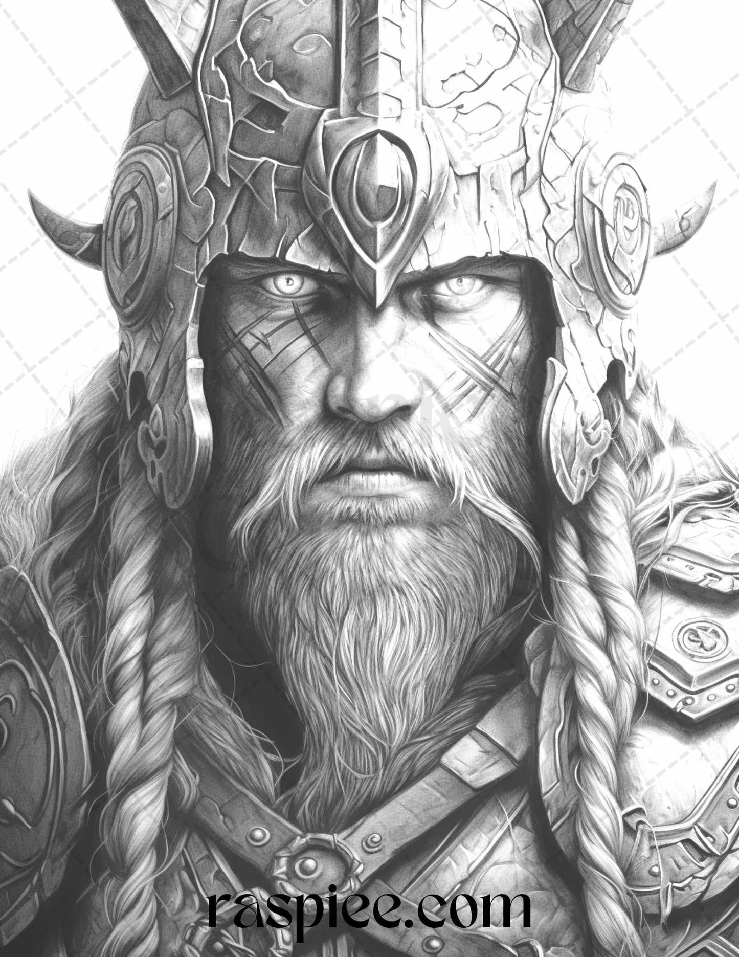 55 Viking Warriors Portrait Grayscale Coloring Pages Printable for Adults, PDF File Instant Download