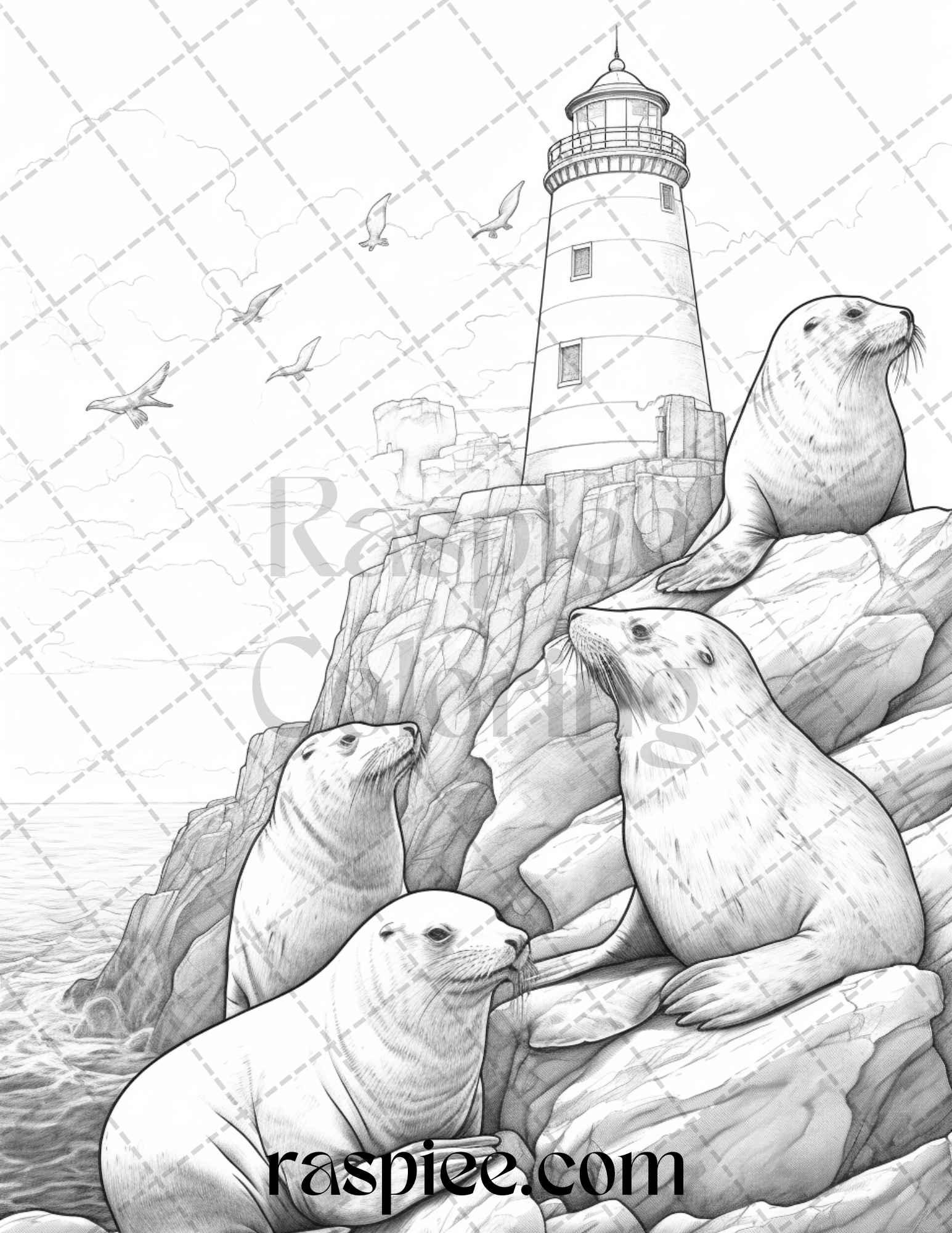 Ocean Life Grayscale Coloring Pages Printable for Adults Relaxation and Creativity, PDF File Instant Download