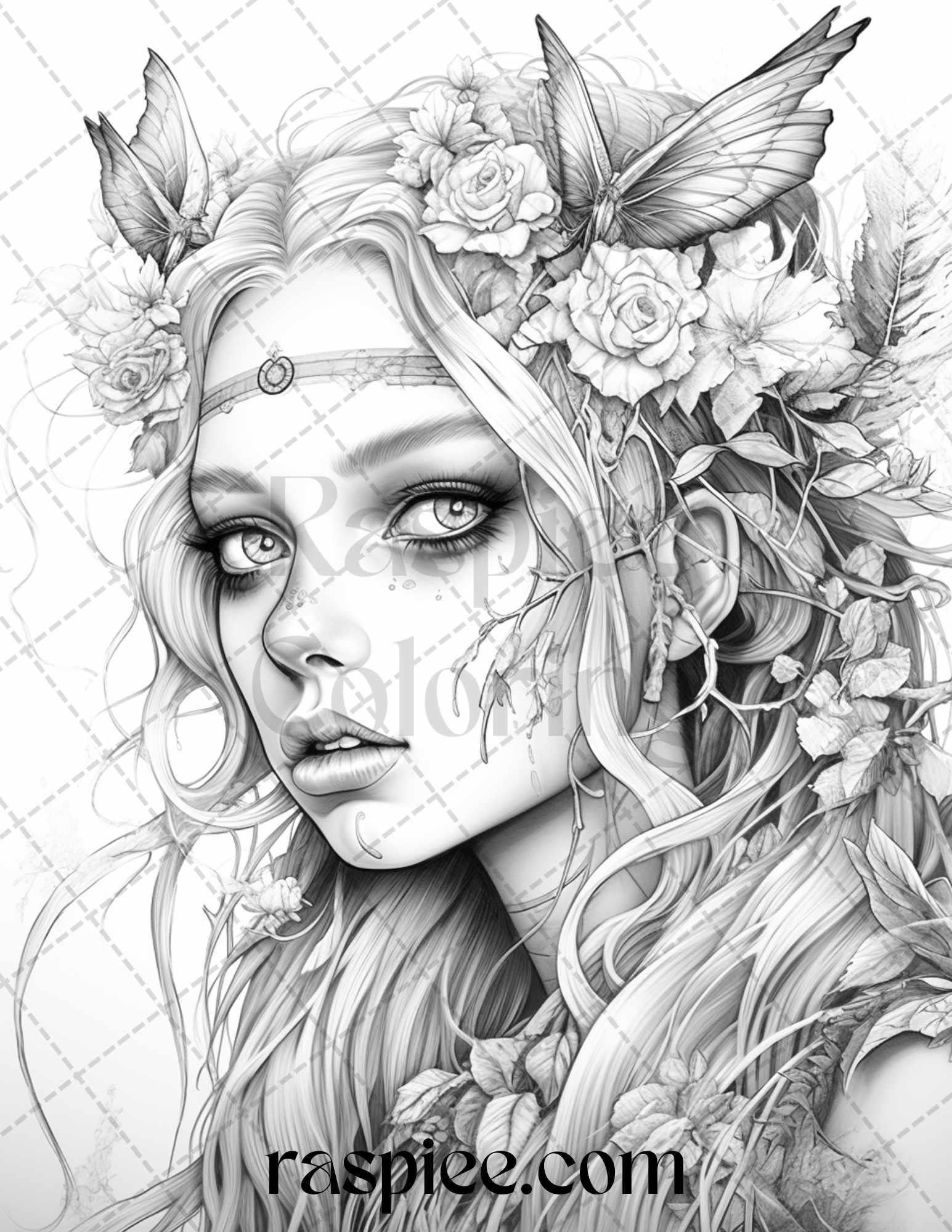 60 Halloween Zombie Fairy Grayscale Coloring Pages Printable for Adults, PDF File Instant Download