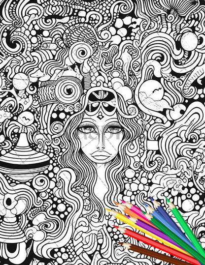 Psychedelic Trippy Coloring Book Printable for Adults, Grayscale Coloring Page, PDF File Instant Download