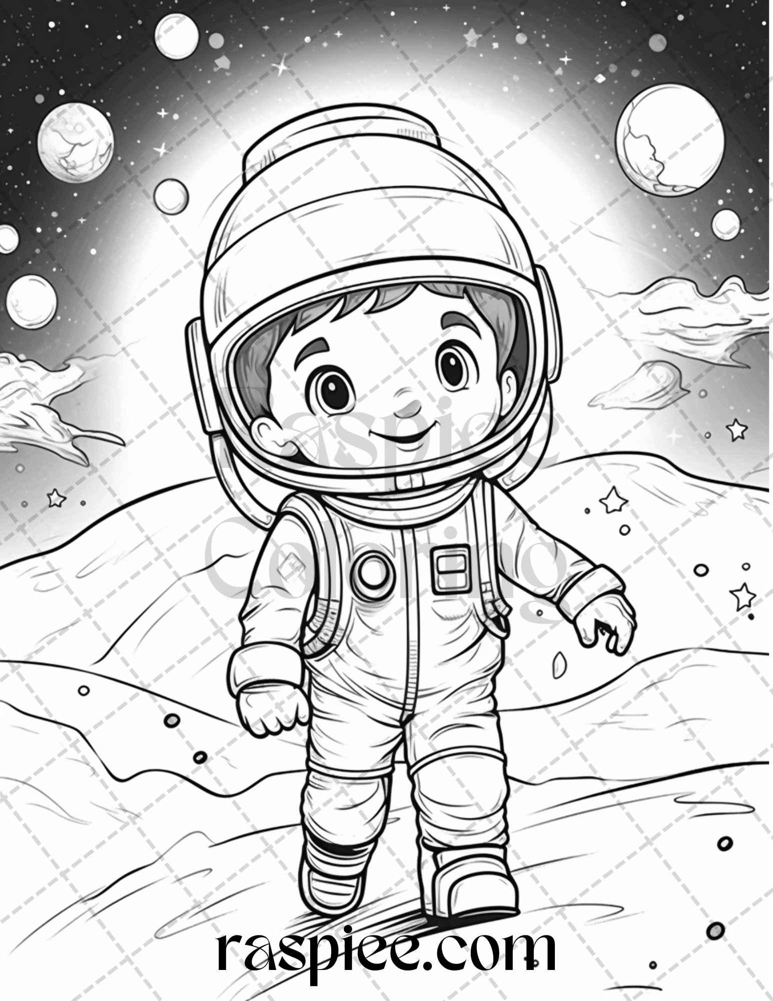 50 Cute Astronaut Adventures Coloring Pages Printable for Kids, PDF File Instant Download