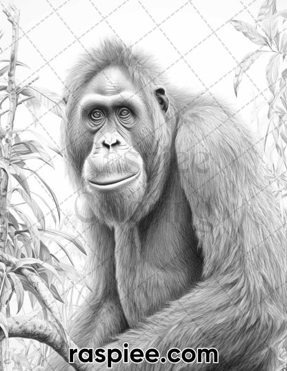 55 Wild Animals Grayscale Coloring Pages for Adults, Printable PDF Instant Download