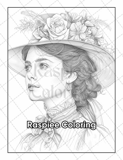 50 Victorian Portrait Adult Coloring Pages Printable PDF Instant Download