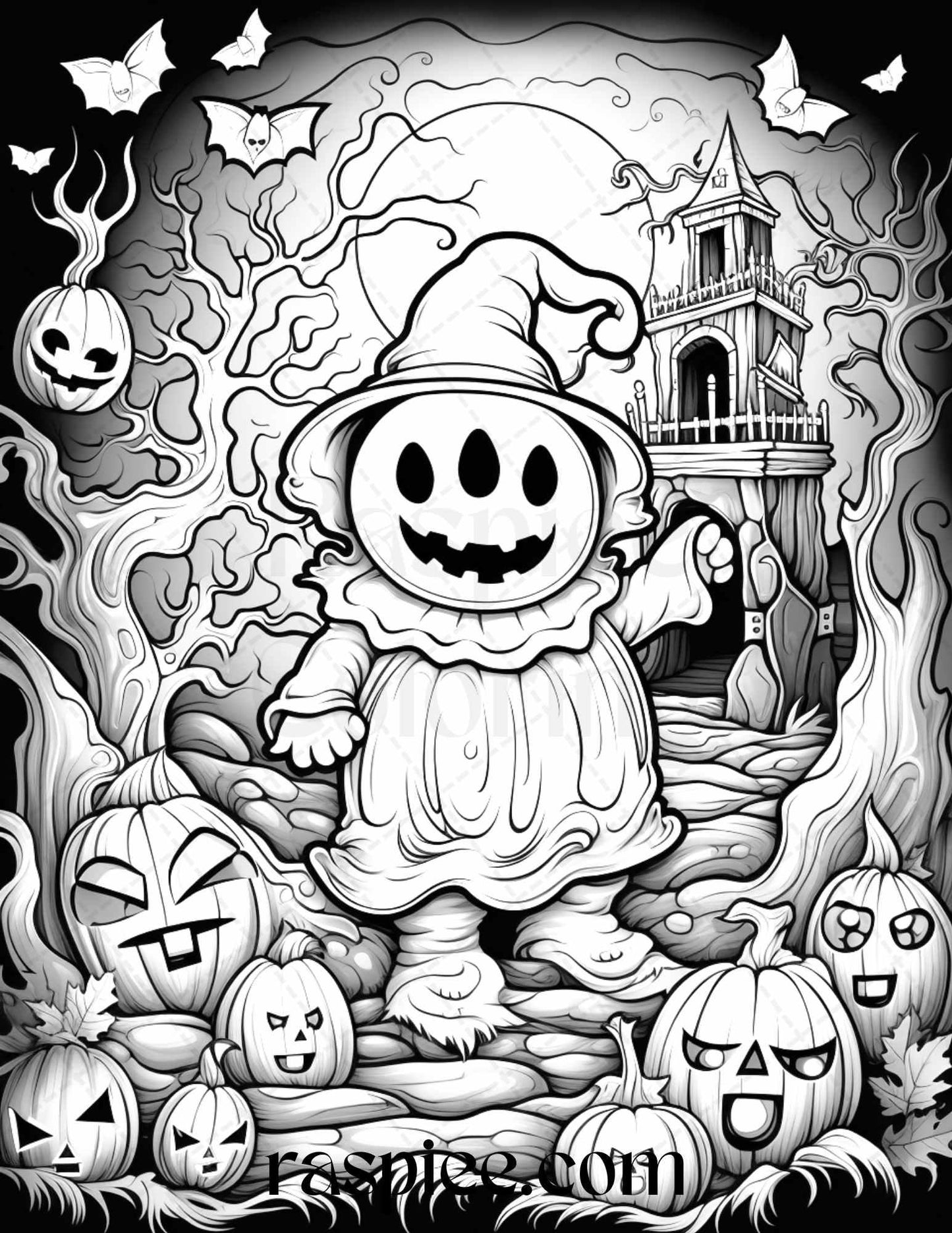 50 Halloween Cute Ghosts Grayscale Coloring Printable for Adults Kids, PDF File Instant Download