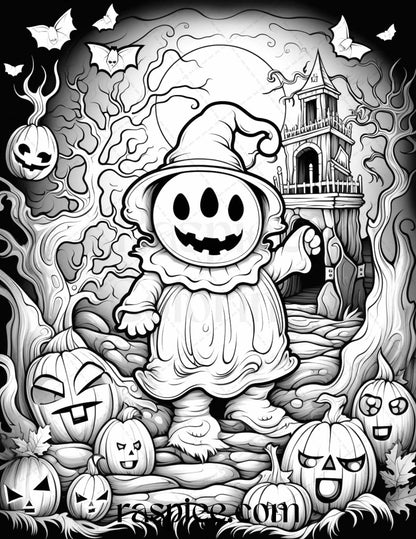 50 Halloween Cute Ghosts Grayscale Coloring Printable for Adults Kids, PDF File Instant Download
