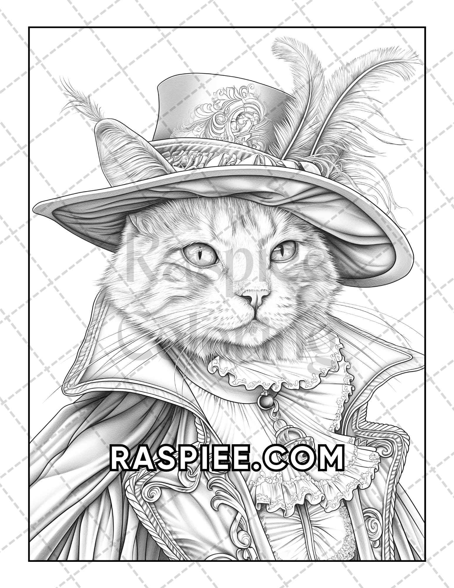60 Cats Dressed Up Adult Coloring Pages Printable PDF Instant Download