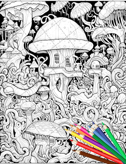 Psychedelic Trippy Coloring Book Printable for Adults, Grayscale Coloring Page, PDF File Instant Download