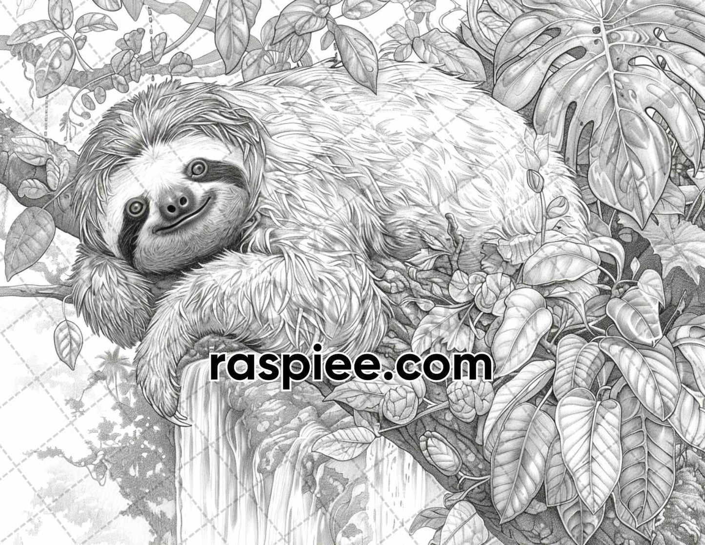 65 Rainforest Waterfall Grayscale Adult Coloring Pages, Printable PDF Instant Download