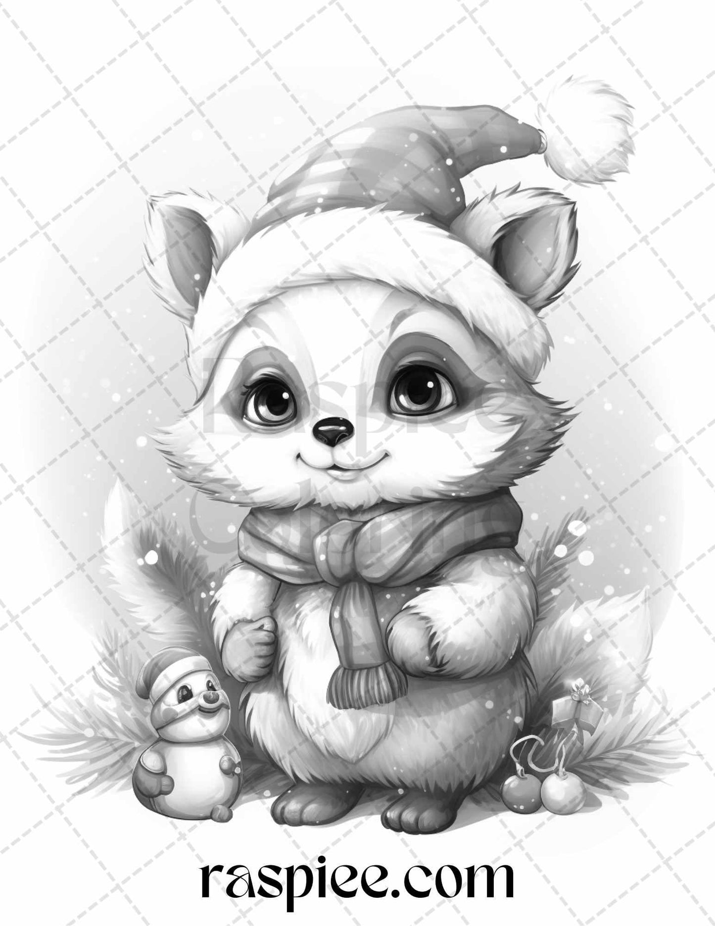 70 Christmas Critters Grayscale Coloring Pages Printable for Adults and Kids, PDF File Instant Download