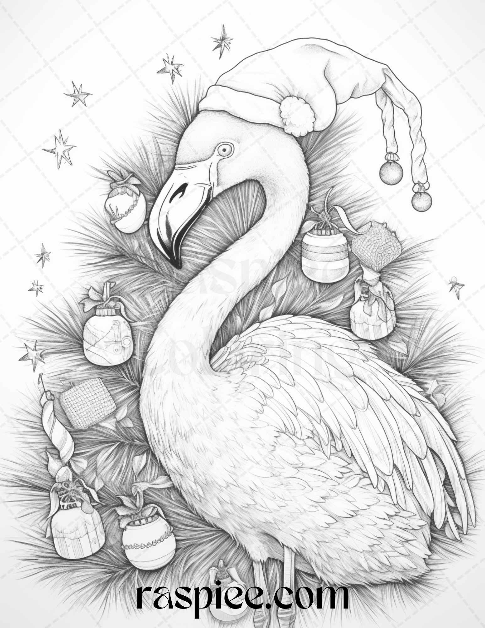 70 Christmas Animals Grayscale Coloring Pages Printable for Adults, PDF File Instant Download
