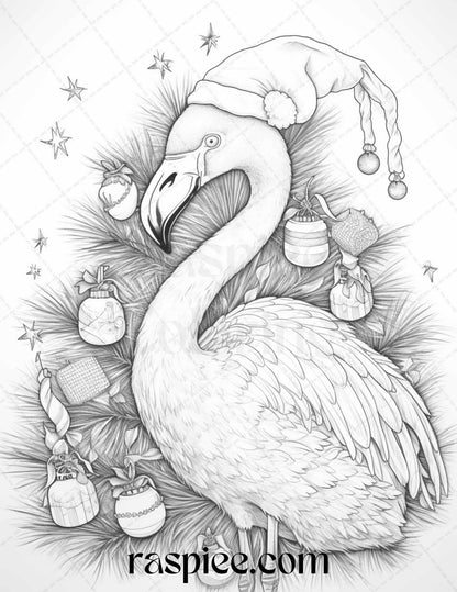 70 Christmas Animals Grayscale Coloring Pages Printable for Adults, PDF File Instant Download