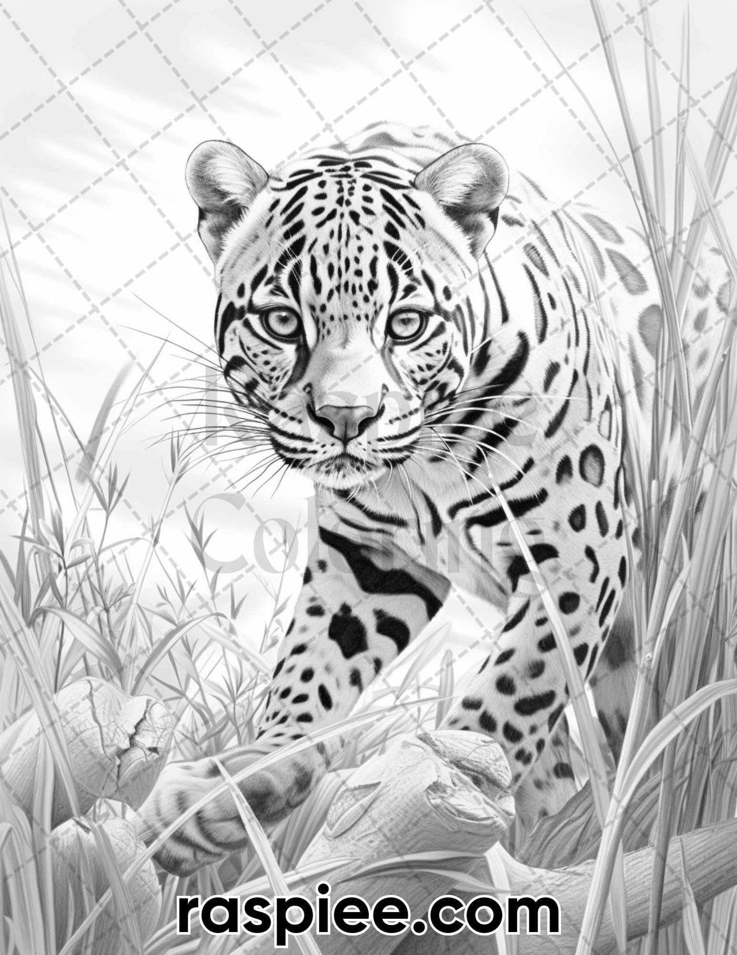 55 Wild Animals Grayscale Coloring Pages for Adults, Printable PDF Instant Download