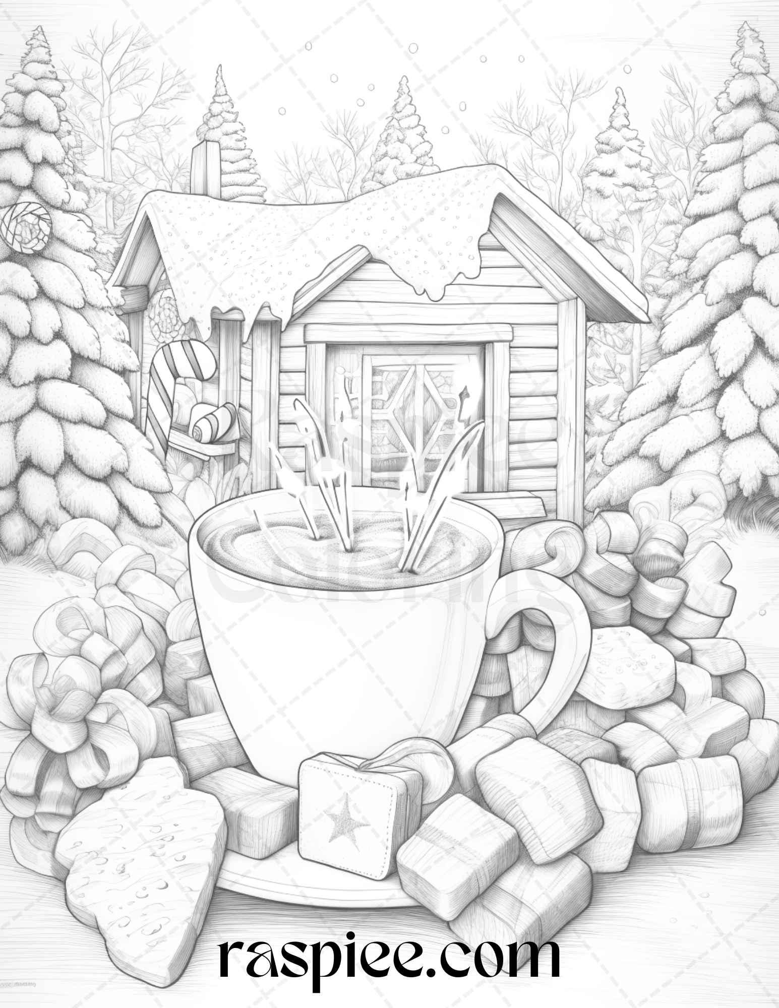 90 Merry Christmas Grayscale Coloring Pages Printable for Adults, PDF File Instant Download