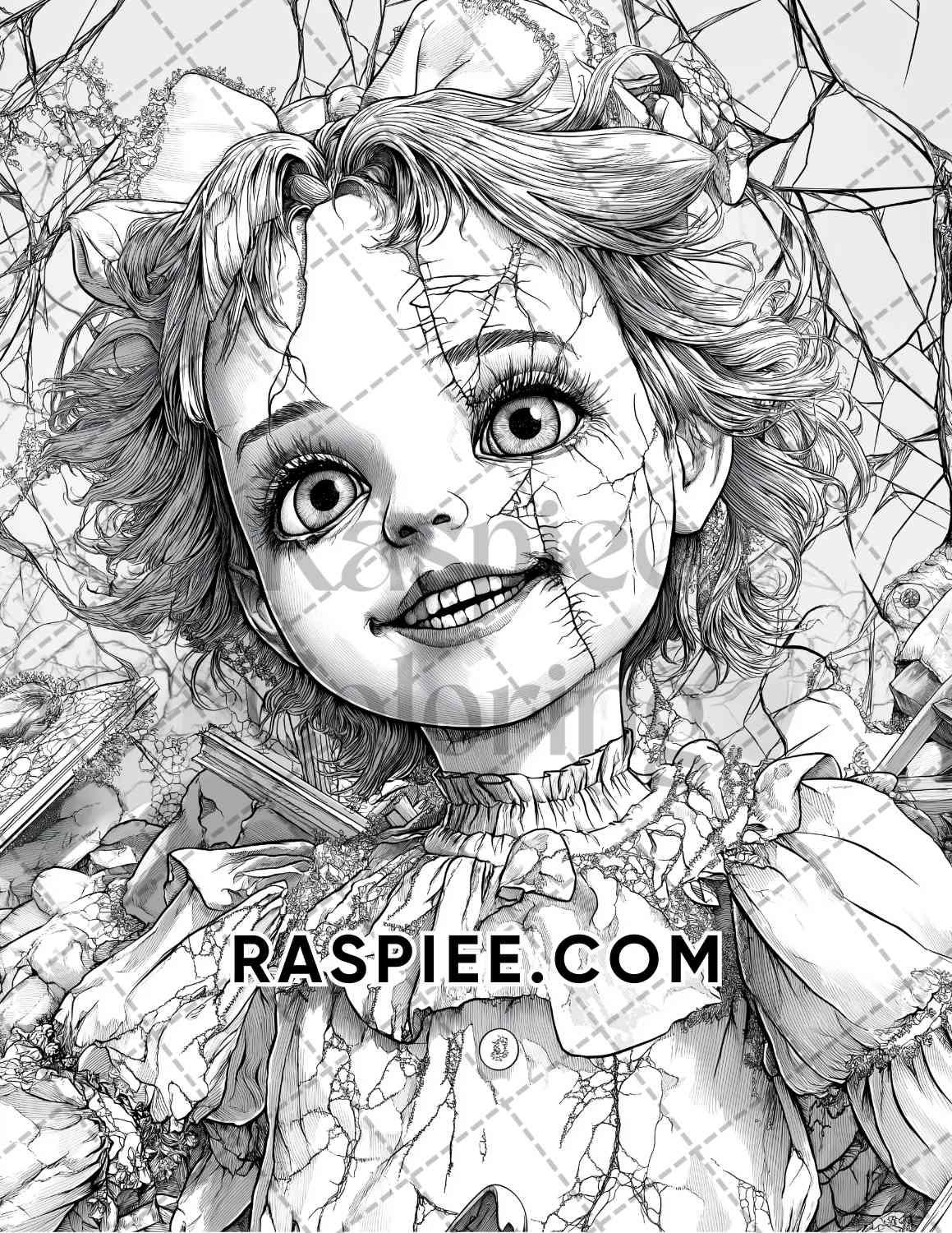 Haunted Dolls Halloween Horror Adult Coloring Pages Printable PDF Instant Download