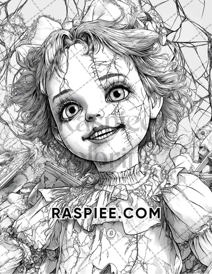 Haunted Dolls Halloween Horror Adult Coloring Pages Printable PDF Instant Download
