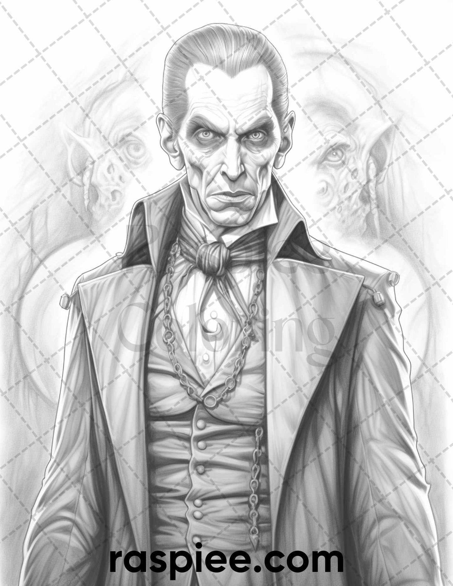 50 Count Dracula Grayscale Coloring Pages Printable for Adults, PDF File Instant Download
